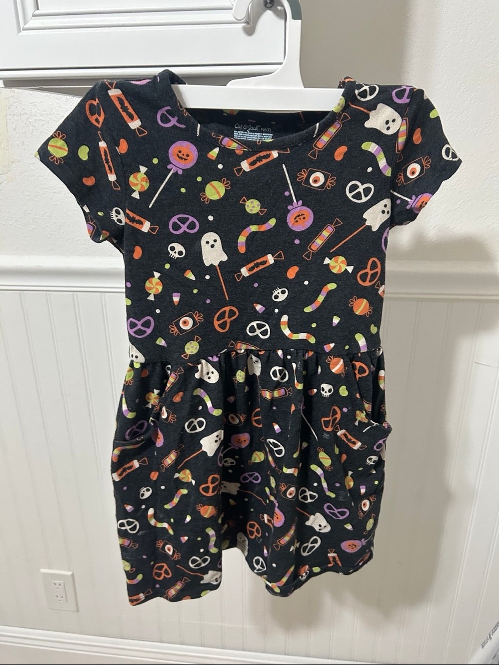Black Halloween Candy Print Kids Dress